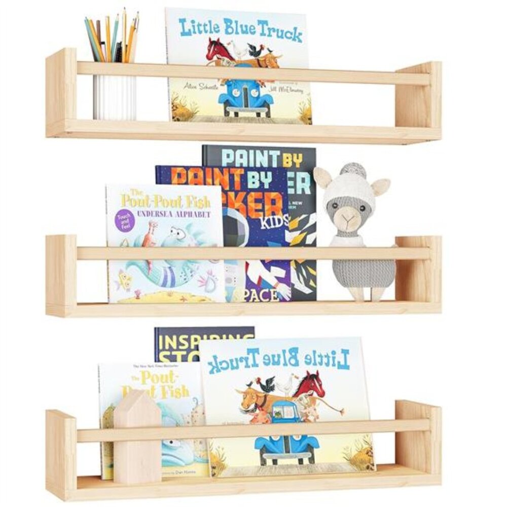 Fixwal Nursery Shelves, 16.5 Inch Floating Bookshelves for Wall Set of 3
